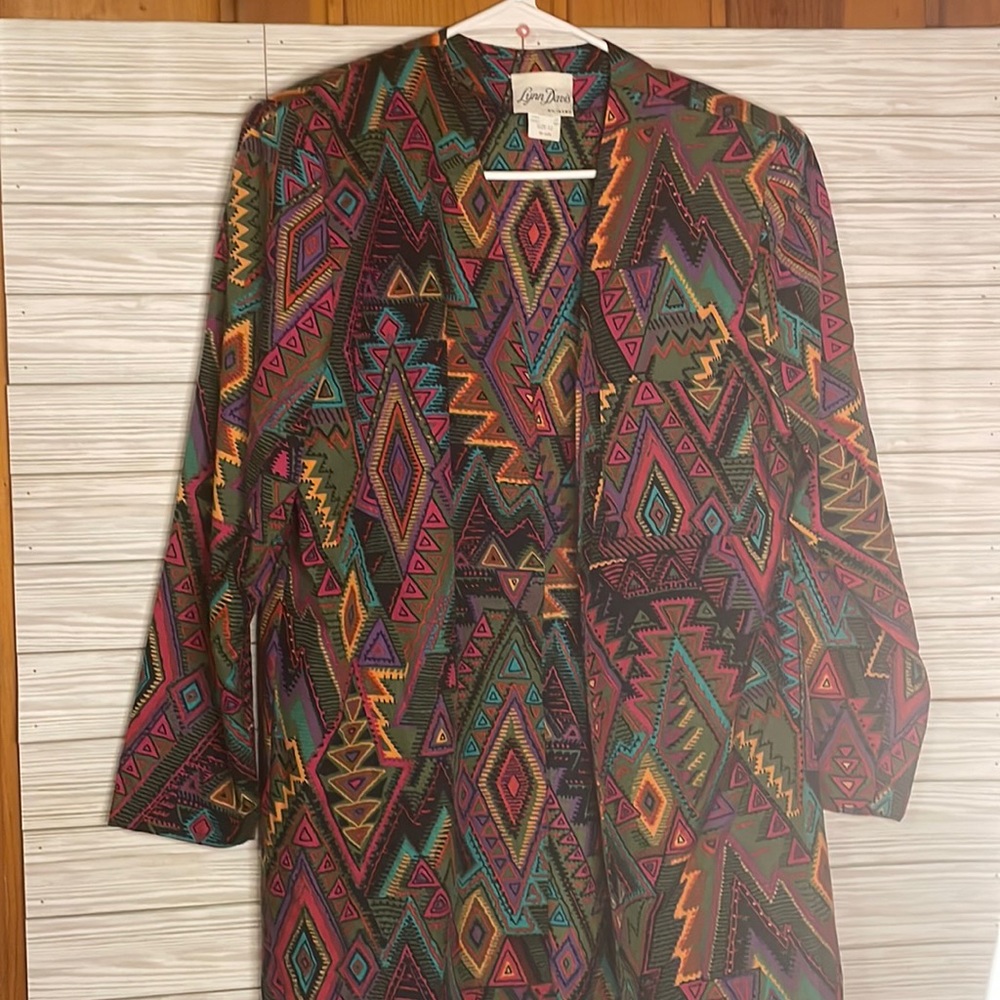 Lynn Davis 80’s Retro Aztec Print Open Front Jack… - image 1